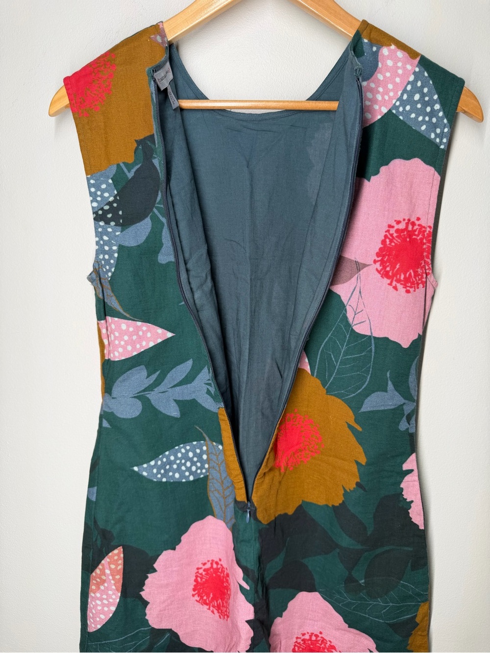 Anthropologie Floral Linen Blend Shift Dress Artsy Botanical Boho Lagenlook PM - Picture 8 of 8
